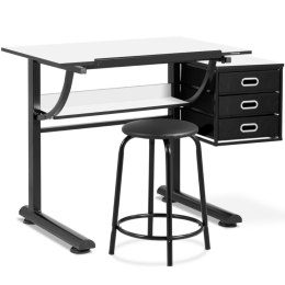 Biurko stół kreślarski uchylny z szufladami stołkiem 90 x 60 cm czarno-białe FROMM&STARCK