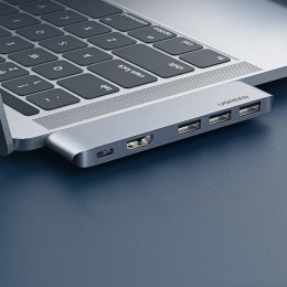 Wielofunkcyjny HUB port do MacBook Pro / Air 2x USB-C na USB-C HDMI 3x USB 3.0 - szary UGREEN