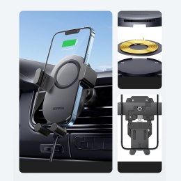 Samochodowa ładowarka bezprzewodowa Qi 15W + uchwyt telefonu na kratkę czarny UGREEN
