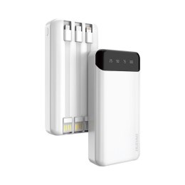 Pojemny powerbank 20000mAh z 3 wbudowanymi kablami USB-C microUSB Lightning biały DUDAO