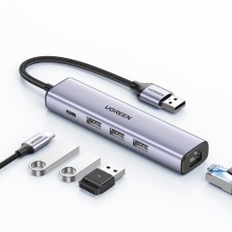 Wielofunkcyjny HUB adapter rozdzielacz USB 3.0 - 3x USB Ethernet RJ-45 USB-C PD szary UGREEN