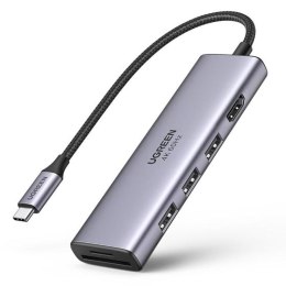 6w1 wielofunkcyjny HUB USB-C - 3x USB HDMI 4K czytnik kart SD i TF szary UGREEN