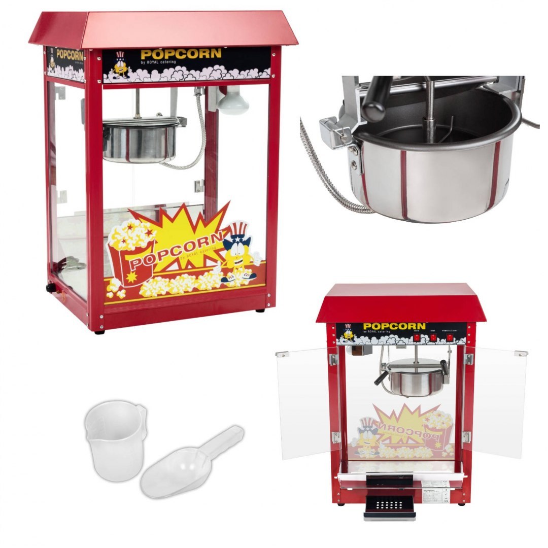 Barowa maszyna do popcornu z czerwonym daszkiem Royal Catering Barowa maszyna do popcornu z czerwonym daszkiem Royal Catering