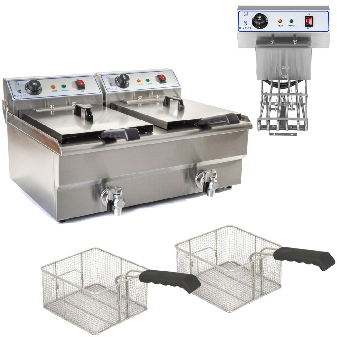 Frytownica podwójna dwukomorowa z kranami 2x10L Royal Catering Frytownica podwójna dwukomorowa z kranami 2x10L Royal Catering