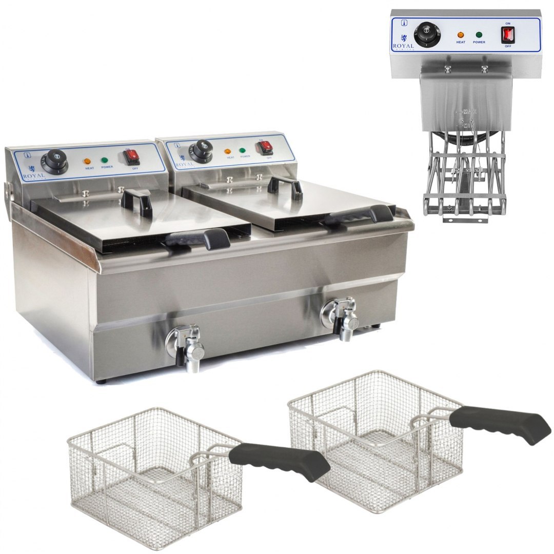 Frytownica podwójna dwukomorowa z kranami 400V - 2x10L Royal Catering Frytownica podwójna dwukomorowa z kranami 400V - 2x10L Royal Catering