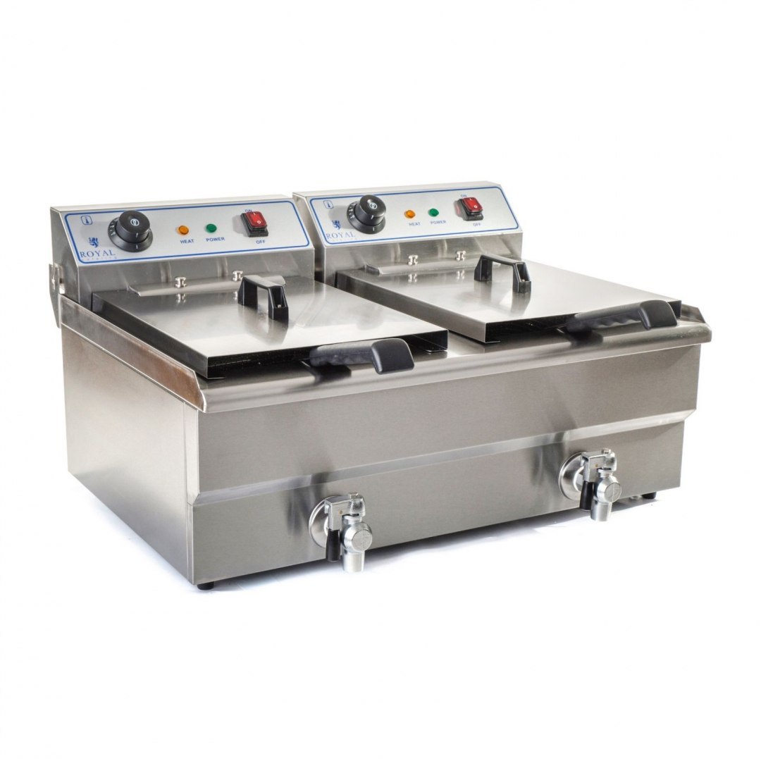 Frytownica podwójna dwukomorowa z kranami 400V - 2x10L Royal Catering Frytownica podwójna dwukomorowa z kranami 400V - 2x10L Royal Catering