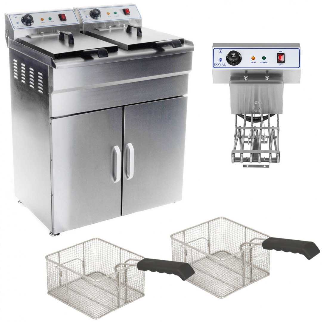 Frytownica podwójna dwukomorowa z szafką 400V - 2x10L Royal Catering Frytownica podwójna dwukomorowa z szafką 400V - 2x10L Royal Catering