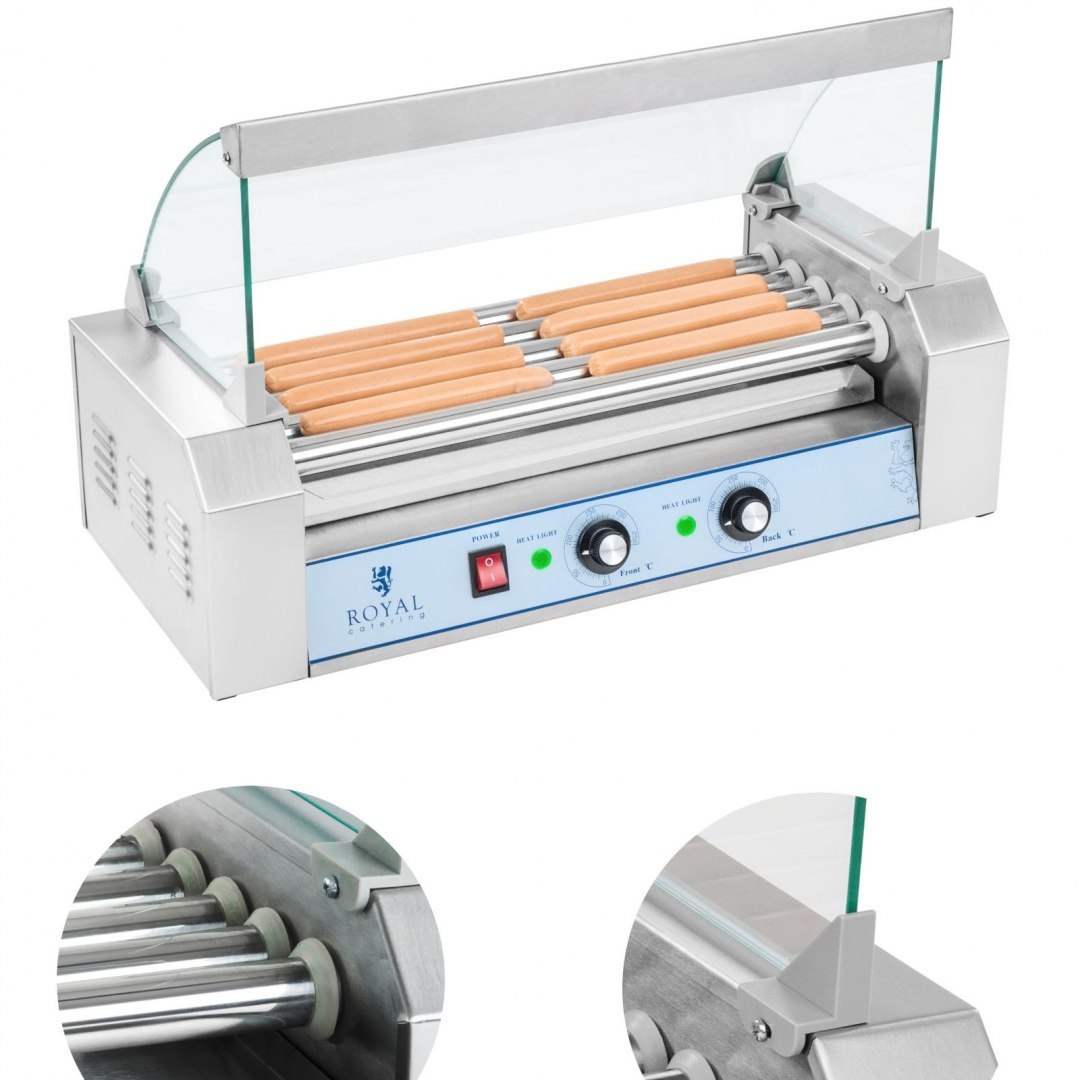 Grill rolkowy z pokrywą roller grill podgrzewacz do parówek 5 rolek Royal Catering Grill rolkowy z pokrywą roller grill podgrzewacz do parówek 5 rolek Royal Catering