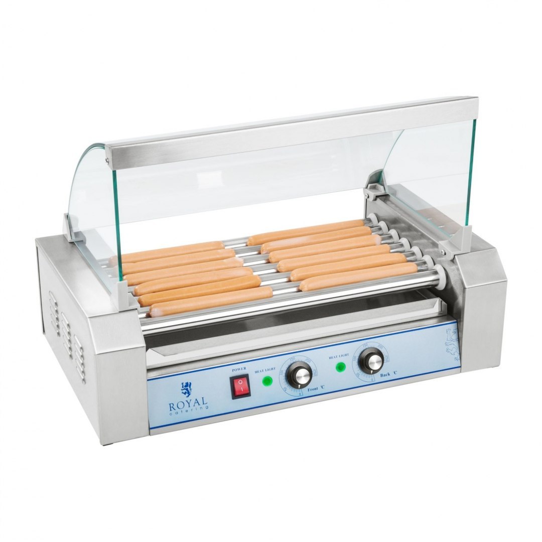 Grill rolkowy z pokrywą roller grill podgrzewacz do parówek 7 rolek Royal Catering Grill rolkowy z pokrywą roller grill podgrzewacz do parówek 7 rolek Royal Catering