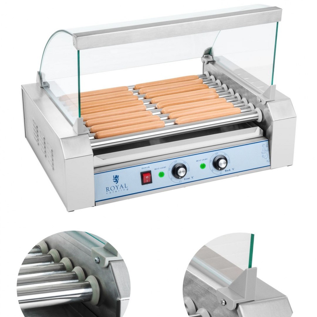 Grill rolkowy z pokrywą roller grill podgrzewacz do parówek 9 rolek Royal Catering Grill rolkowy z pokrywą roller grill podgrzewacz do parówek 9 rolek Royal Catering