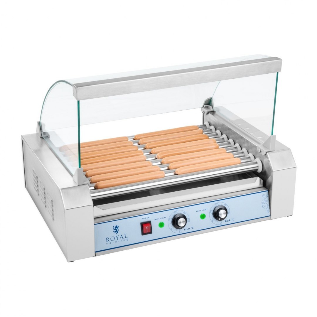 Grill rolkowy z pokrywą roller grill podgrzewacz do parówek 9 rolek Royal Catering Grill rolkowy z pokrywą roller grill podgrzewacz do parówek 9 rolek Royal Catering