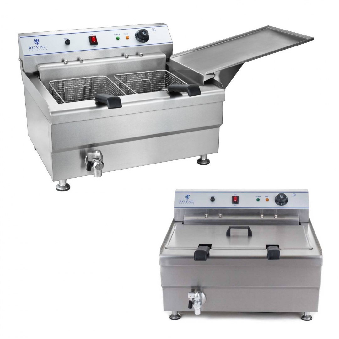 Smażalnik do pączków lub ryb z półką DWA KOSZE 24L Royal Catering Smażalnik do pączków lub ryb z półką DWA KOSZE 24L Royal Catering