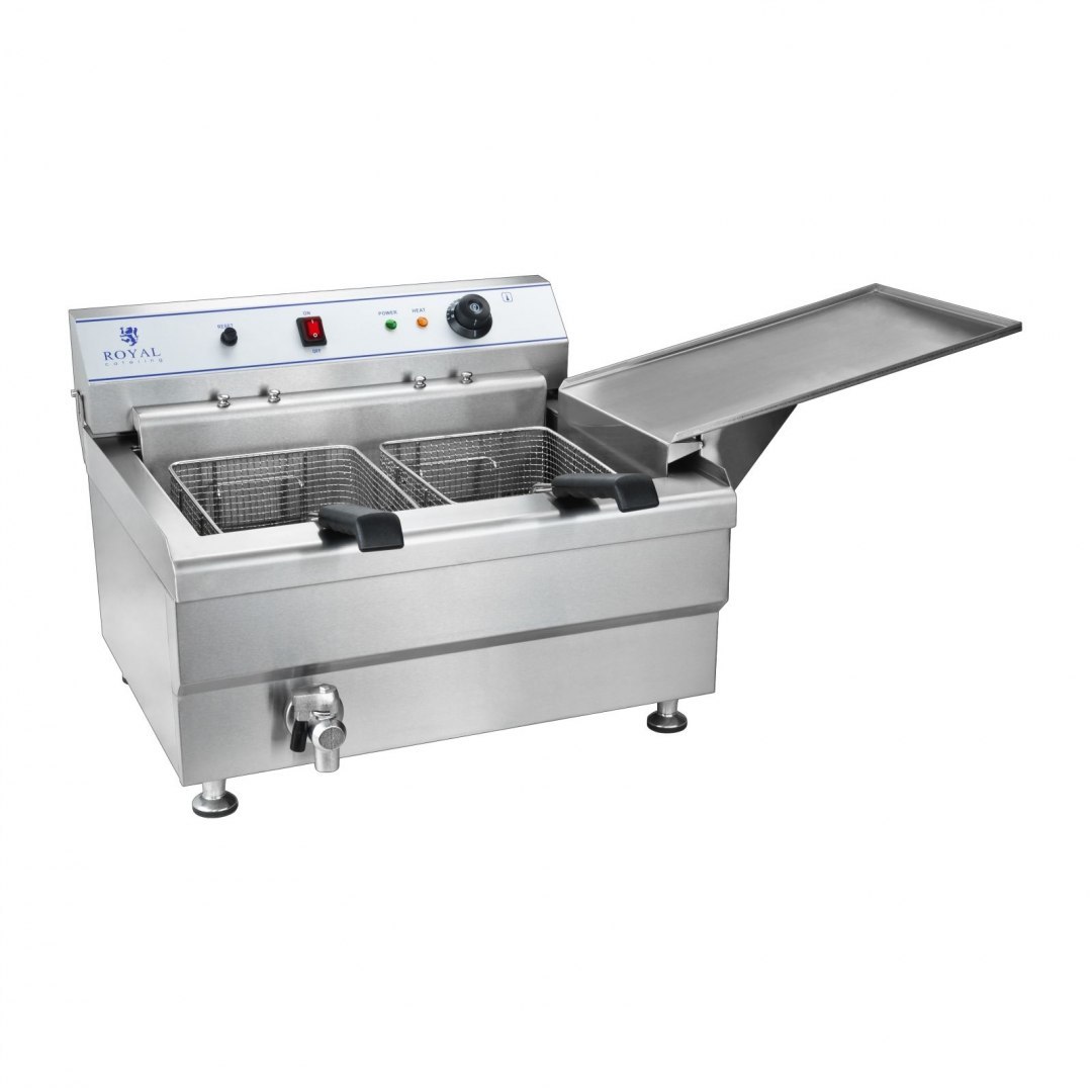 Smażalnik do pączków lub ryb z półką DWA KOSZE 24L Royal Catering Smażalnik do pączków lub ryb z półką DWA KOSZE 24L Royal Catering