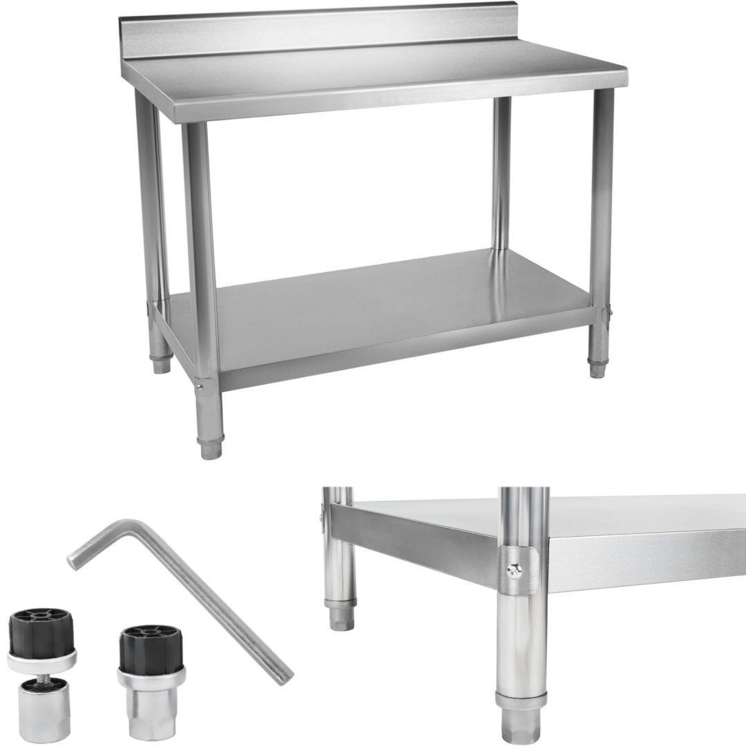 Stół do kuchni blat roboczy ze stali nierdzewnej z rantem i dolną półką 120x70cm Royal Catering Stół do kuchni blat roboczy ze stali nierdzewnej z rantem i dolną półką 120x70cm Royal Catering