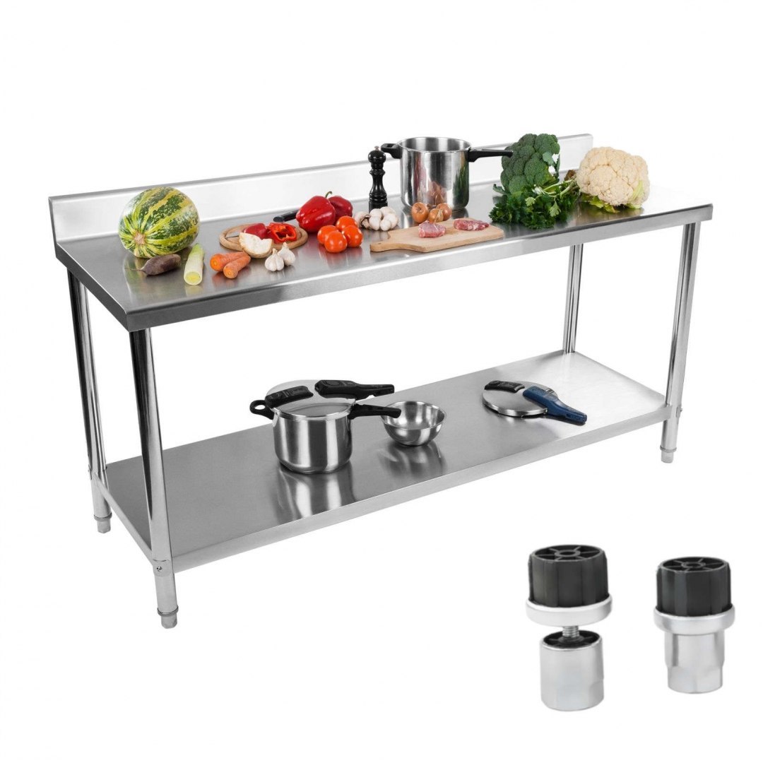 Stół do kuchni blat roboczy ze stali nierdzewnej z rantem i dolną półką 180x60cm Royal Catering Stół do kuchni blat roboczy ze stali nierdzewnej z rantem i dolną półką 180x60cm Royal Catering