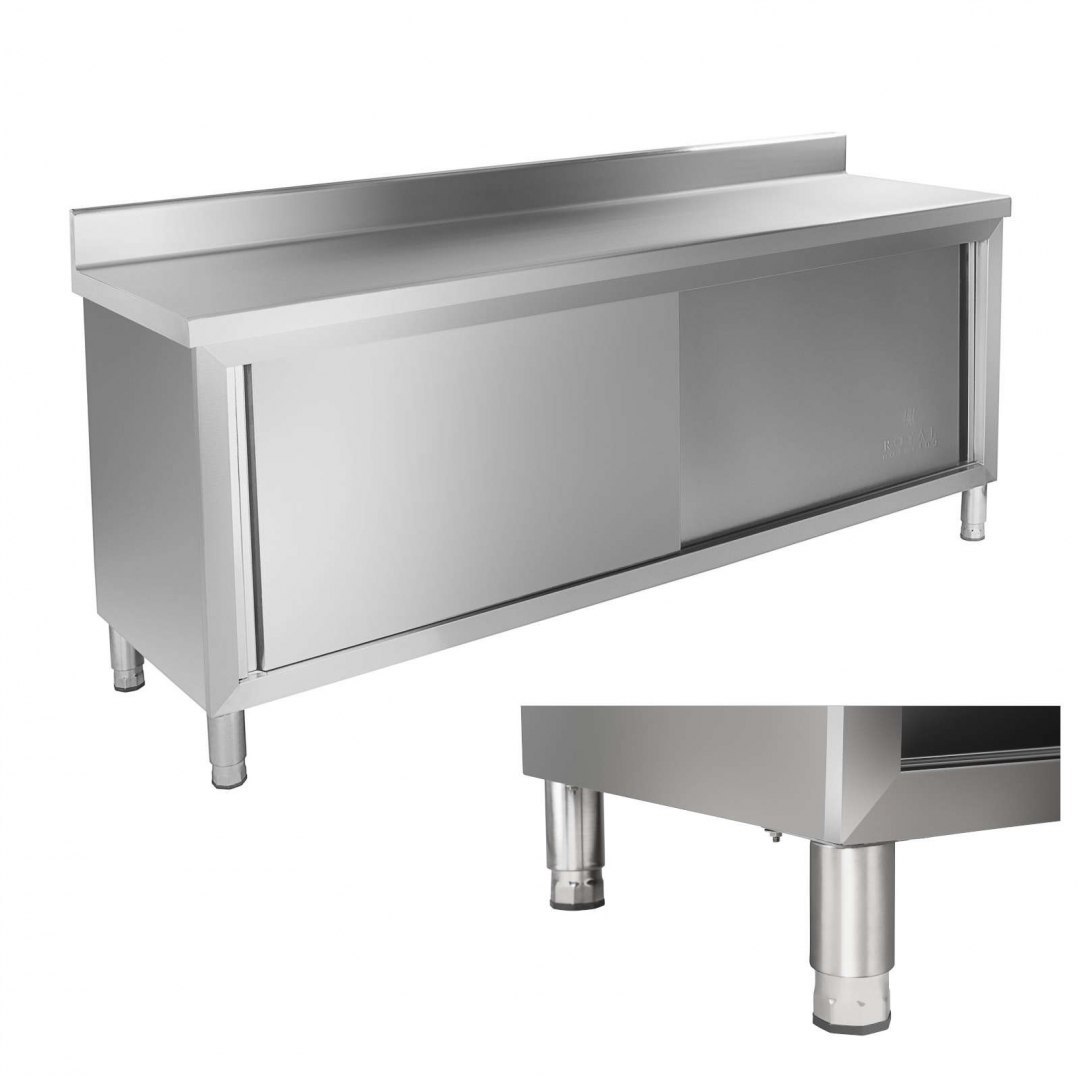 Szafka stalowa do kuchni z blatem roboczym i rantem ze stali nierdzewnej szer. 200cm Royal Catering Szafka stalowa do kuchni z blatem roboczym i rantem ze stali nierdzewnej szer. 200cm Royal Catering