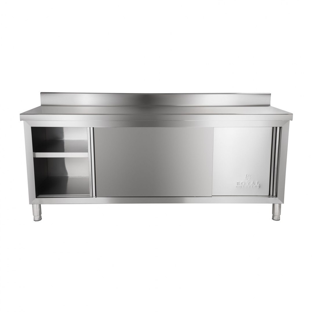 Szafka stalowa do kuchni z blatem roboczym i rantem ze stali nierdzewnej szer. 200cm Royal Catering Szafka stalowa do kuchni z blatem roboczym i rantem ze stali nierdzewnej szer. 200cm Royal Catering