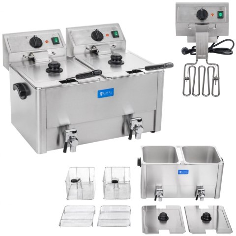Frytownica elektryczna podwójna z kranami spustowymi termostat EGO 2x8L Royal Catering Frytownica elektryczna podwójna z kranami spustowymi termostat EGO 2x8L Royal Catering