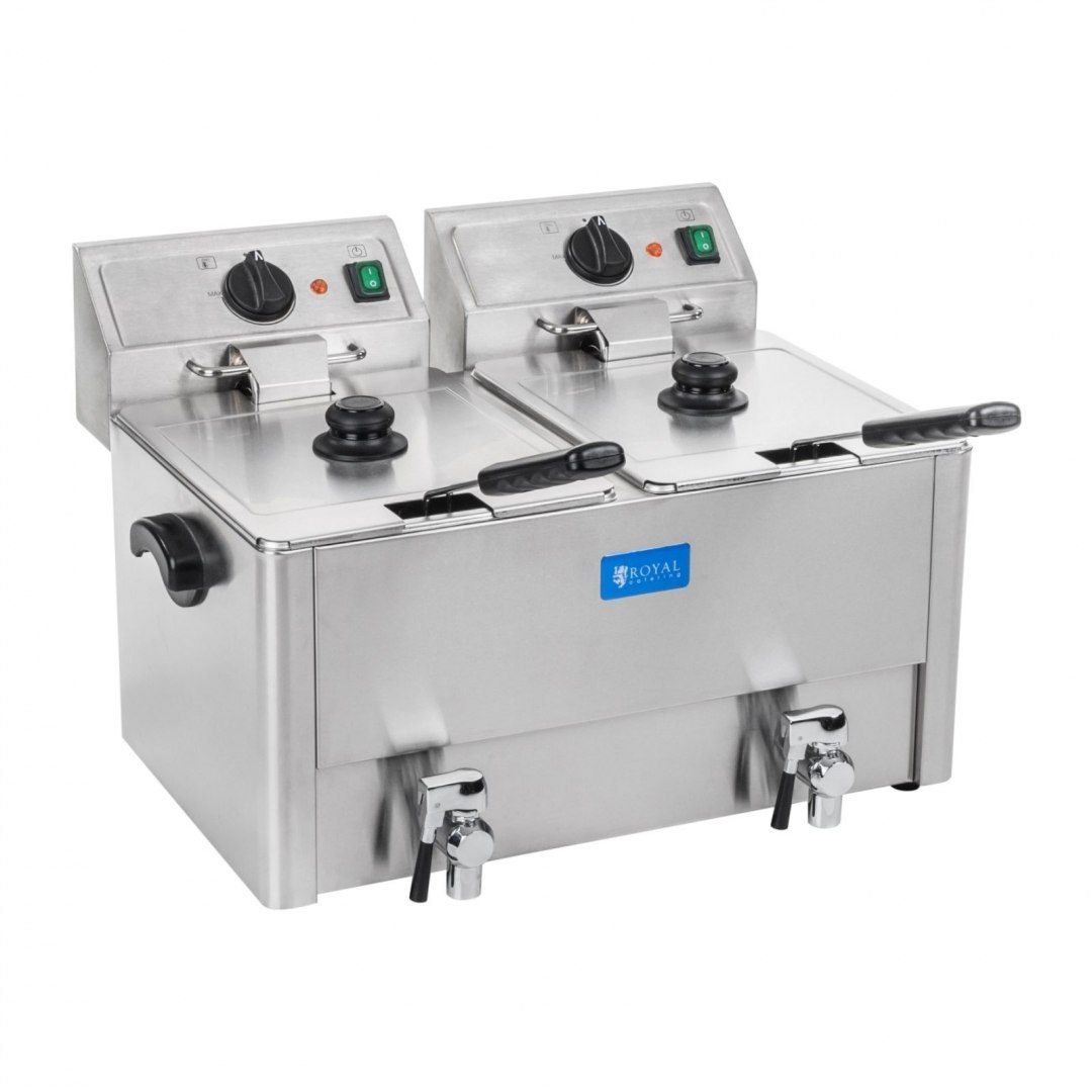 Frytownica elektryczna podwójna z kranami spustowymi termostat EGO 2x8L Royal Catering Frytownica elektryczna podwójna z kranami spustowymi termostat EGO 2x8L Royal Catering