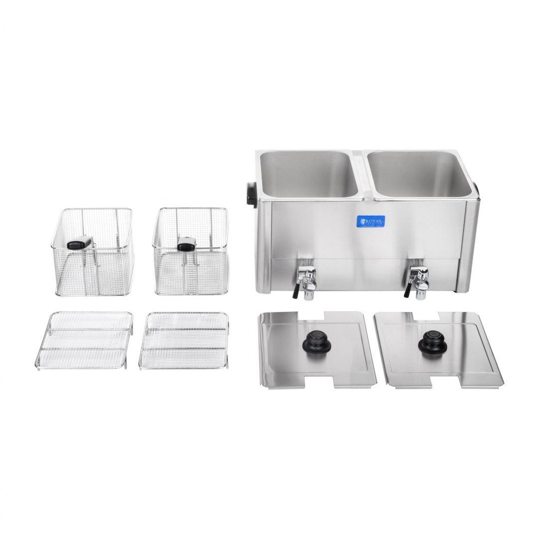Frytownica elektryczna podwójna z kranami spustowymi termostat EGO 2x8L Royal Catering Frytownica elektryczna podwójna z kranami spustowymi termostat EGO 2x8L Royal Catering