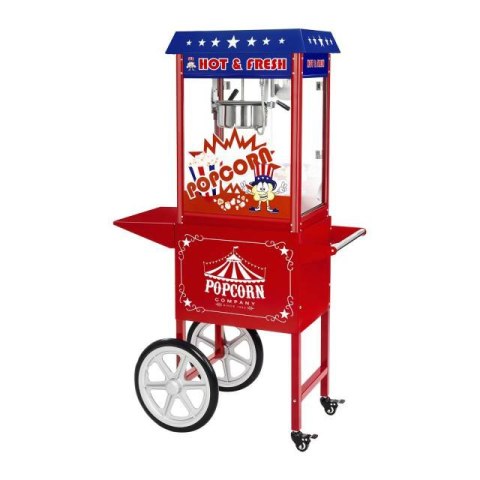 Mobilna maszyna do popcornu z wózkiem na kółkach TEFLON 1600W Royal Catering Mobilna maszyna do popcornu z wózkiem na kółkach TEFLON 1600W Royal Catering