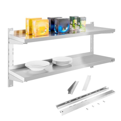 Półka ścienna stalowa wisząca podwójna z regulacją 120cm Royal Catering Półka ścienna stalowa wisząca podwójna z regulacją 120cm Royal Catering