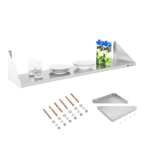 Półka ścienna wisząca stalowa nierdzewna pojedyncza 120 cm Royal Catering Półka ścienna wisząca stalowa nierdzewna pojedyncza 120 cm Royal Catering