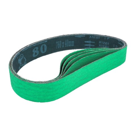 Taśmy pasy ścierne szlifierskie bezkońcowe 760x40mm z cyrkonu ziarnistość P80 5szt. MSW Taśmy pasy ścierne szlifierskie bezkońcowe 760x40mm z cyrkonu ziarnistość P80 5szt. MSW