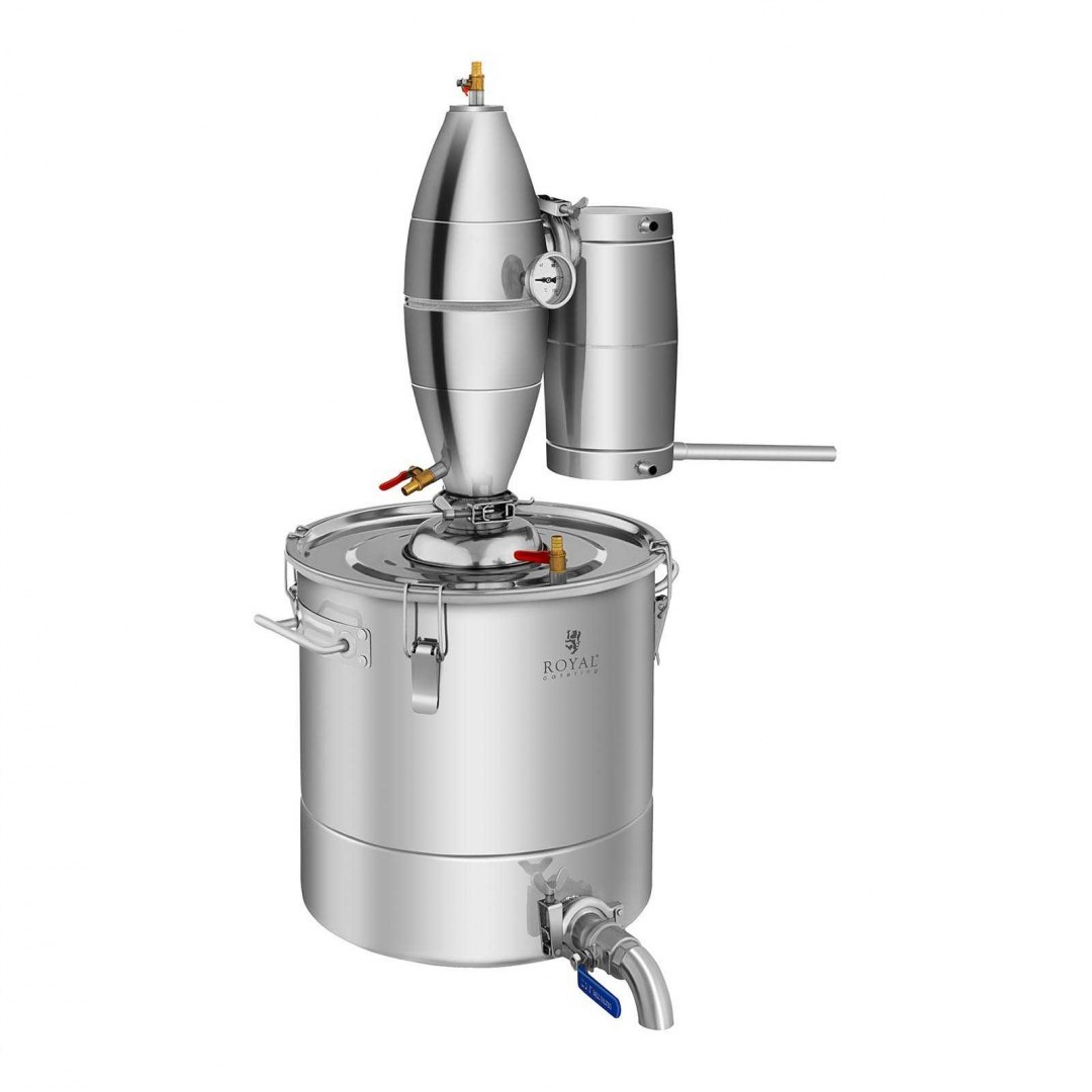 Destylator urządzenie do destylacji 4 etapy chłodzenia 30L + termometr analogowy Royal Catering Destylator urządzenie do destylacji 4 etapy chłodzenia 30L + termometr analogowy Royal Catering