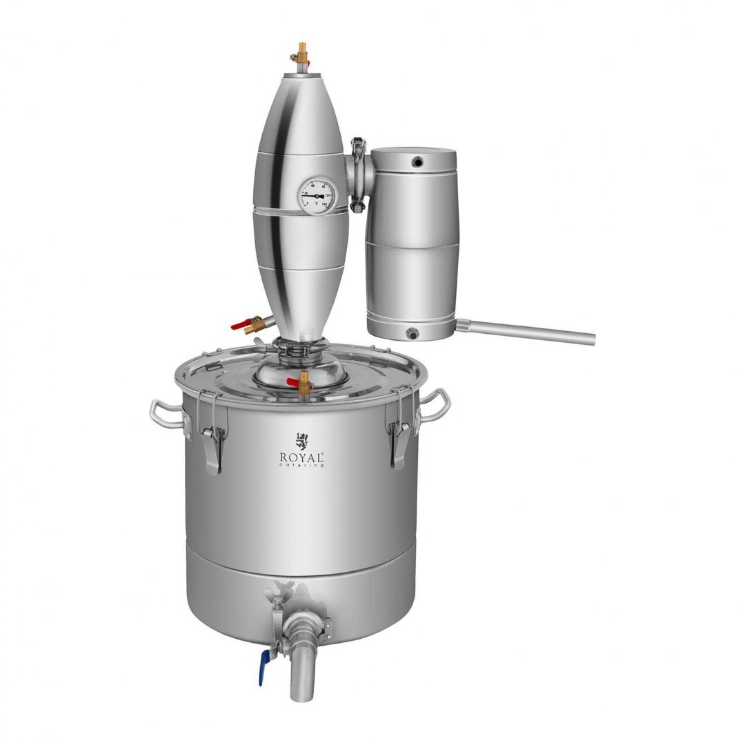 Destylator urządzenie do destylacji 4 etapy chłodzenia 30L + termometr analogowy Royal Catering Destylator urządzenie do destylacji 4 etapy chłodzenia 30L + termometr analogowy Royal Catering