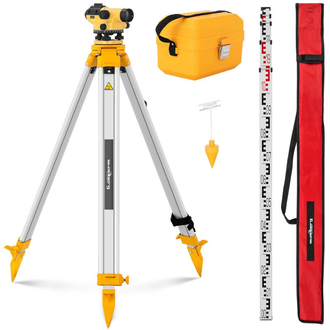 Niwelator optyczny samopoziomujący ze statywem i łatą - powiększenie 28x śr. 36 mm Steinberg Systems Niwelator optyczny samopoziomujący ze statywem i łatą - powiększenie 28x śr. 36 mm Steinberg Systems