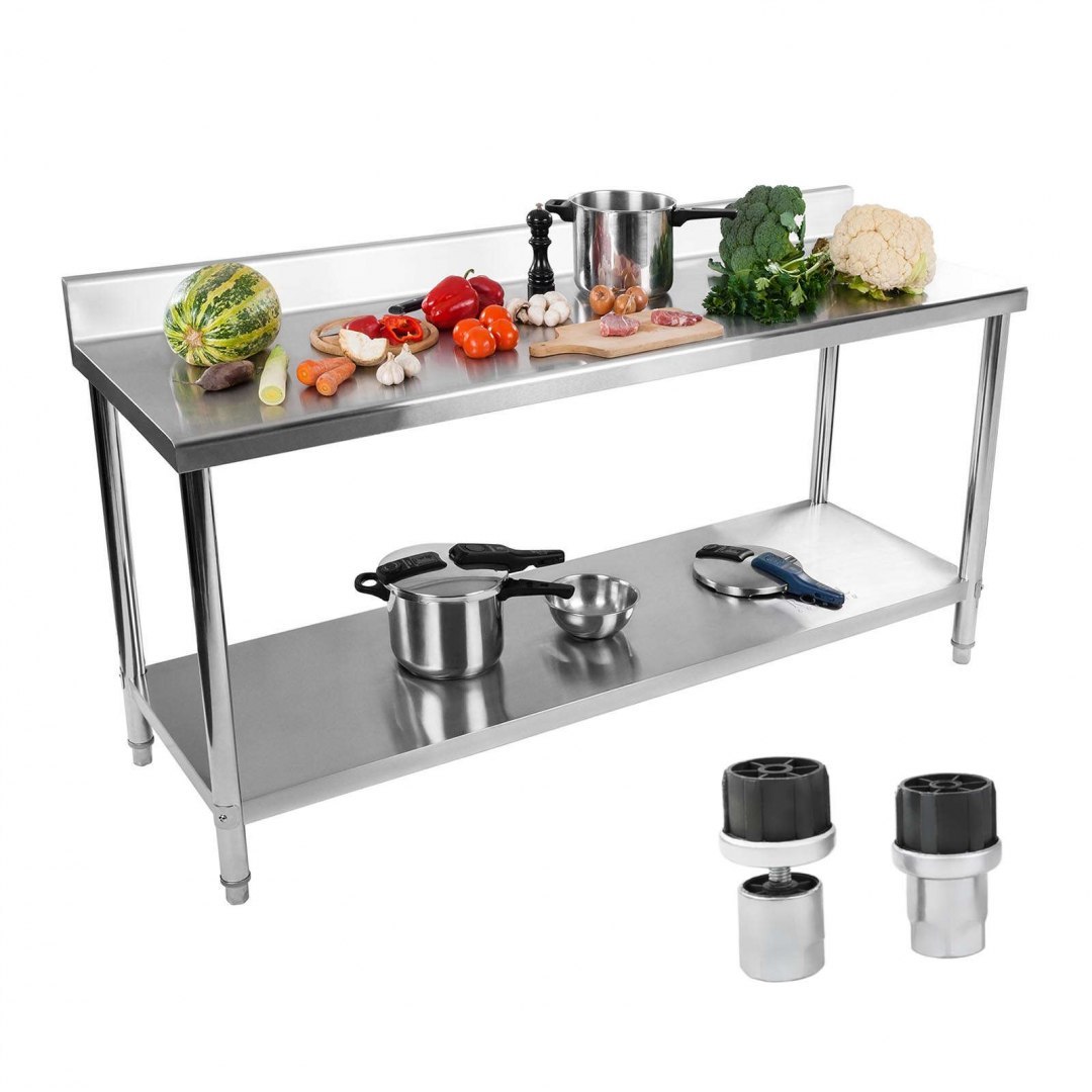 Stół blat roboczy stalowy gastronomiczny przyścienny z rantem i półką 200x60cm Royal Catering Stół blat roboczy stalowy gastronomiczny przyścienny z rantem i półką 200x60cm Royal Catering