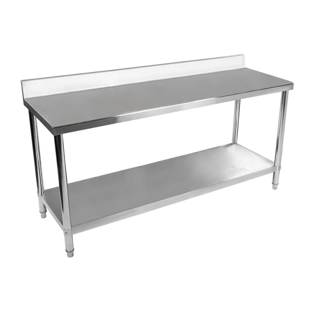 Stół blat roboczy stalowy gastronomiczny przyścienny z rantem i półką 200x60cm Royal Catering Stół blat roboczy stalowy gastronomiczny przyścienny z rantem i półką 200x60cm Royal Catering