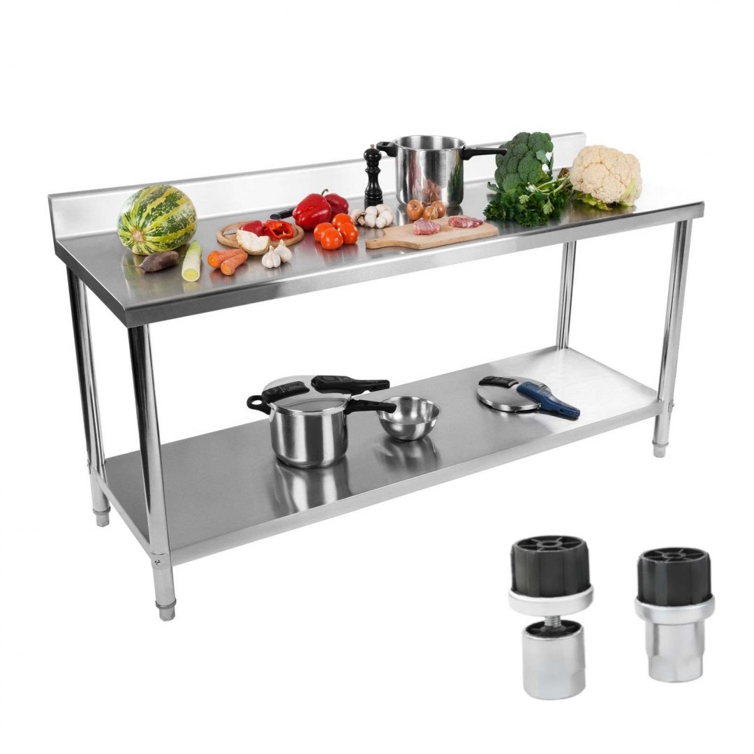 Stół do kuchni blat roboczy ze stali nierdzewnej z rantem i dolną półką 200x60cm Royal Catering Stół do kuchni blat roboczy ze stali nierdzewnej z rantem i dolną półką 200x60cm Royal Catering