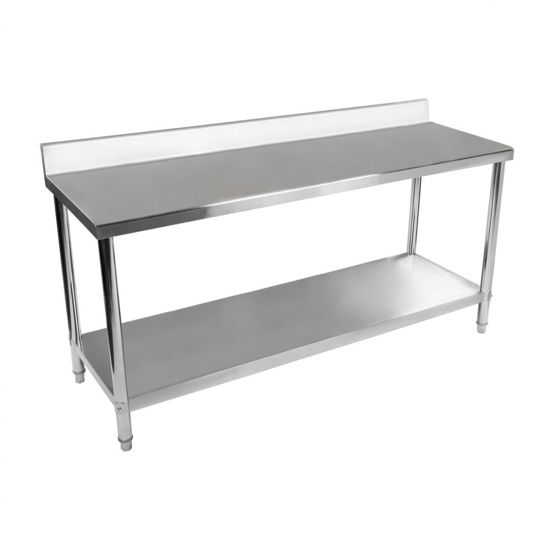 Stół do kuchni blat roboczy ze stali nierdzewnej z rantem i dolną półką 200x60cm Royal Catering Stół do kuchni blat roboczy ze stali nierdzewnej z rantem i dolną półką 200x60cm Royal Catering