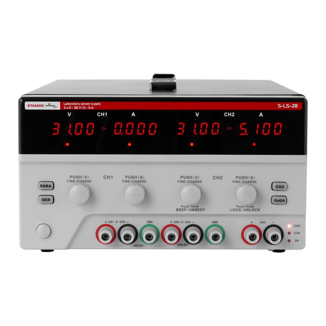 Zasilacz laboratoryjny 3 kanały 0-30VDC 0-5A S-LS-28 Stamos Soldering Zasilacz laboratoryjny 3 kanały 0-30VDC 0-5A S-LS-28 Stamos Soldering