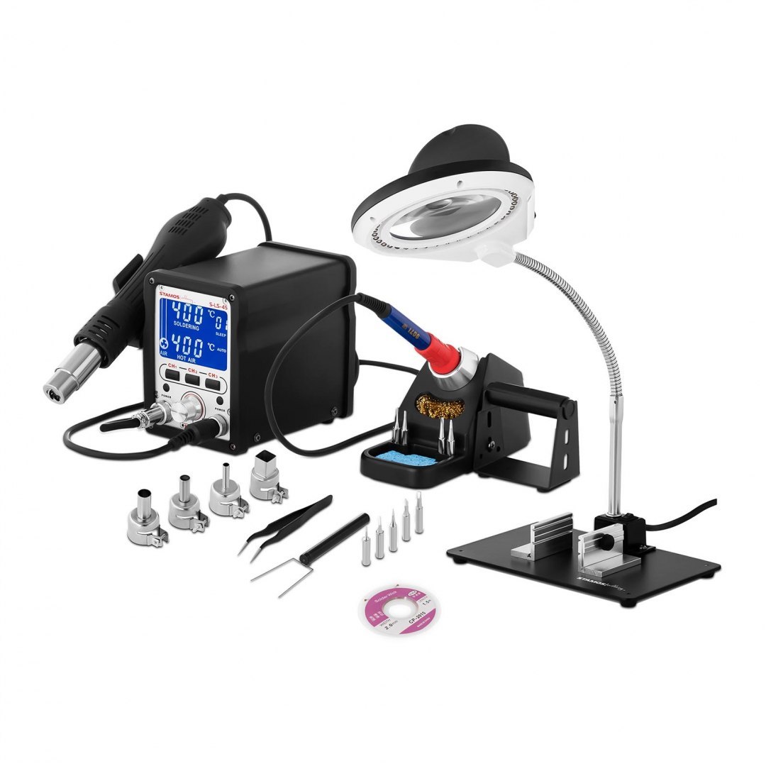 Stacja lutownicza kolbowa HOT AIR 70W LCD S-LS-45 S - ZESTAW 21el. Stamos Soldering Stacja lutownicza kolbowa HOT AIR 70W LCD S-LS-45 S - ZESTAW 21el. Stamos Soldering