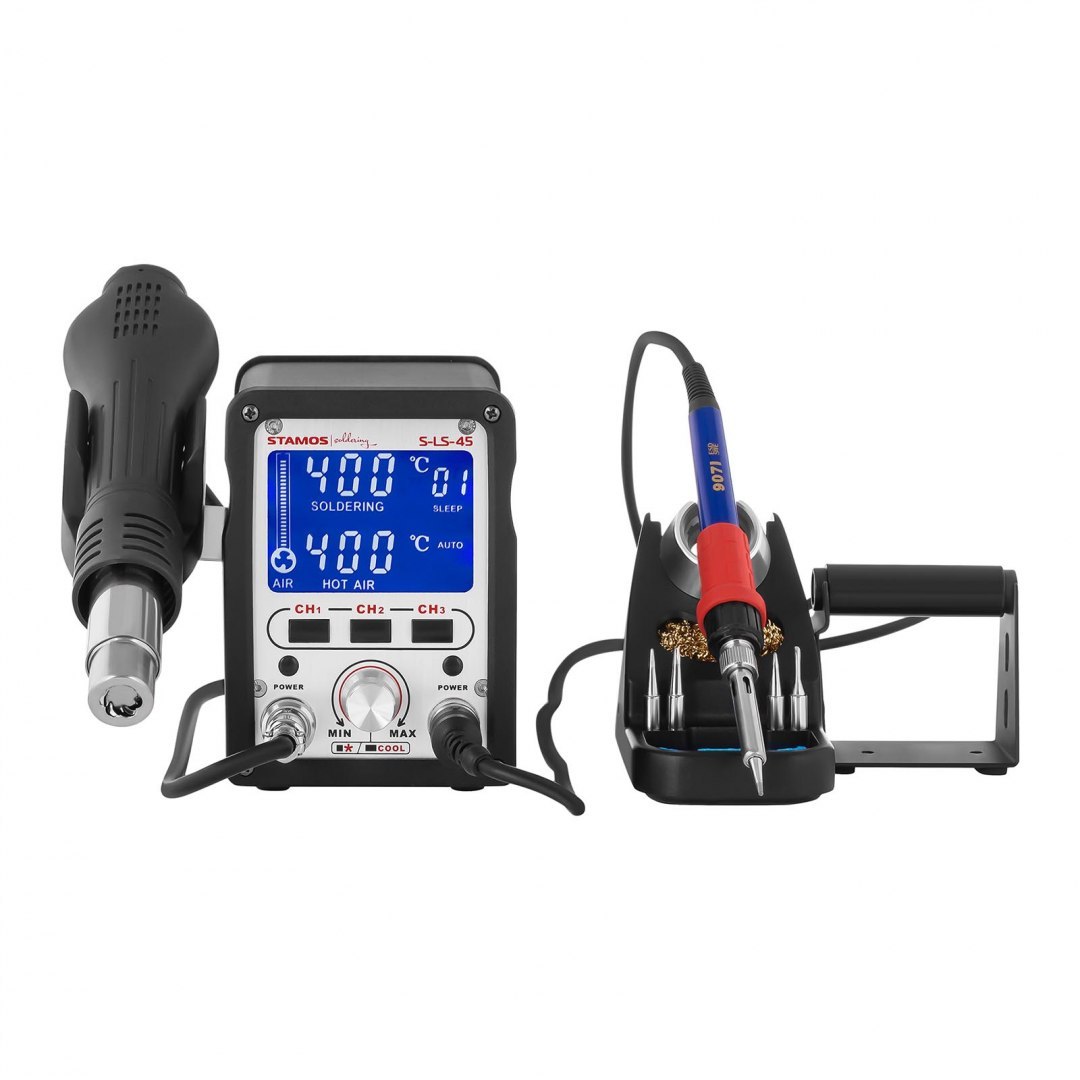Stacja lutownicza kolbowa HOT AIR 70W LCD S-LS-45 S - ZESTAW 21el. Stamos Soldering Stacja lutownicza kolbowa HOT AIR 70W LCD S-LS-45 S - ZESTAW 21el. Stamos Soldering