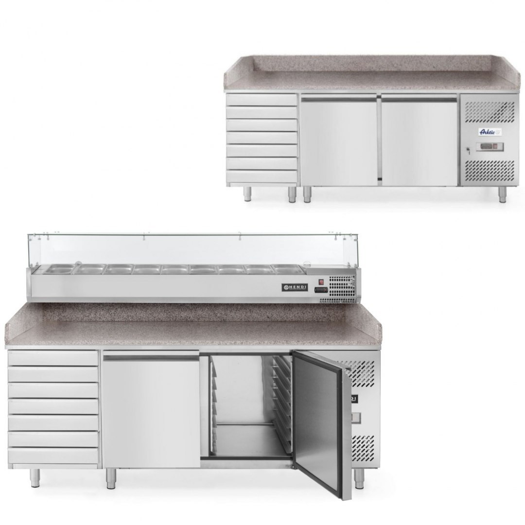 Stół chłodniczy do pizzy 2-drzwiowy z 7 szufladami blat granitowy szer. 202cm - Hendi 232842 Hendi Stół chłodniczy do pizzy 2-drzwiowy z 7 szufladami blat granitowy szer. 202cm - Hendi 232842 Hendi