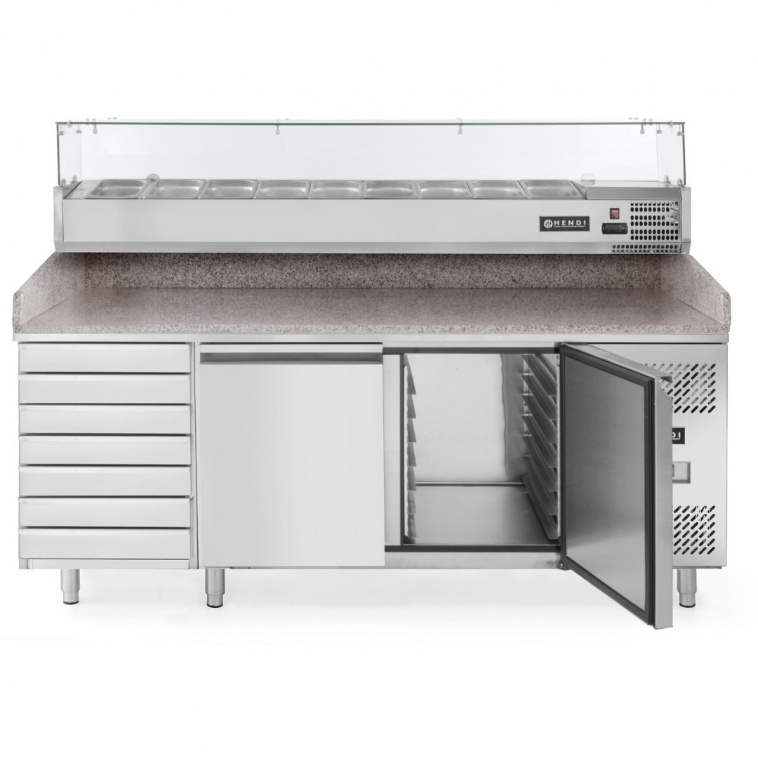Stół chłodniczy do pizzy 2-drzwiowy z 7 szufladami blat granitowy szer. 202cm - Hendi 232842 Hendi Stół chłodniczy do pizzy 2-drzwiowy z 7 szufladami blat granitowy szer. 202cm - Hendi 232842 Hendi
