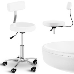 Krzesło taboret hoker kosmetyczny z oparciem na kółkach do 150 kg TERNI biały Physa