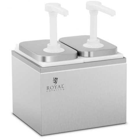 Dyspenser dozownik podwójny do sosów z pompką ze stali nierdzewnej 2 x 2 l Royal Catering Dyspenser dozownik podwójny do sosów z pompką ze stali nierdzewnej 2 x 2 l Royal Catering