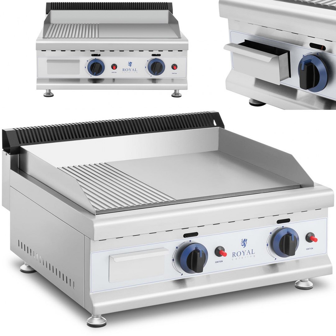 Grill gazowy podwójny gładki ryflowany nierdzewny na gaz ziemny 2x 3.1 kW 0.02 bar 60 x 40 cm Royal Catering Grill gazowy podwójny gładki ryflowany nierdzewny na gaz ziemny 2x 3.1 kW 0.02 bar 60 x 40 cm Royal Catering
