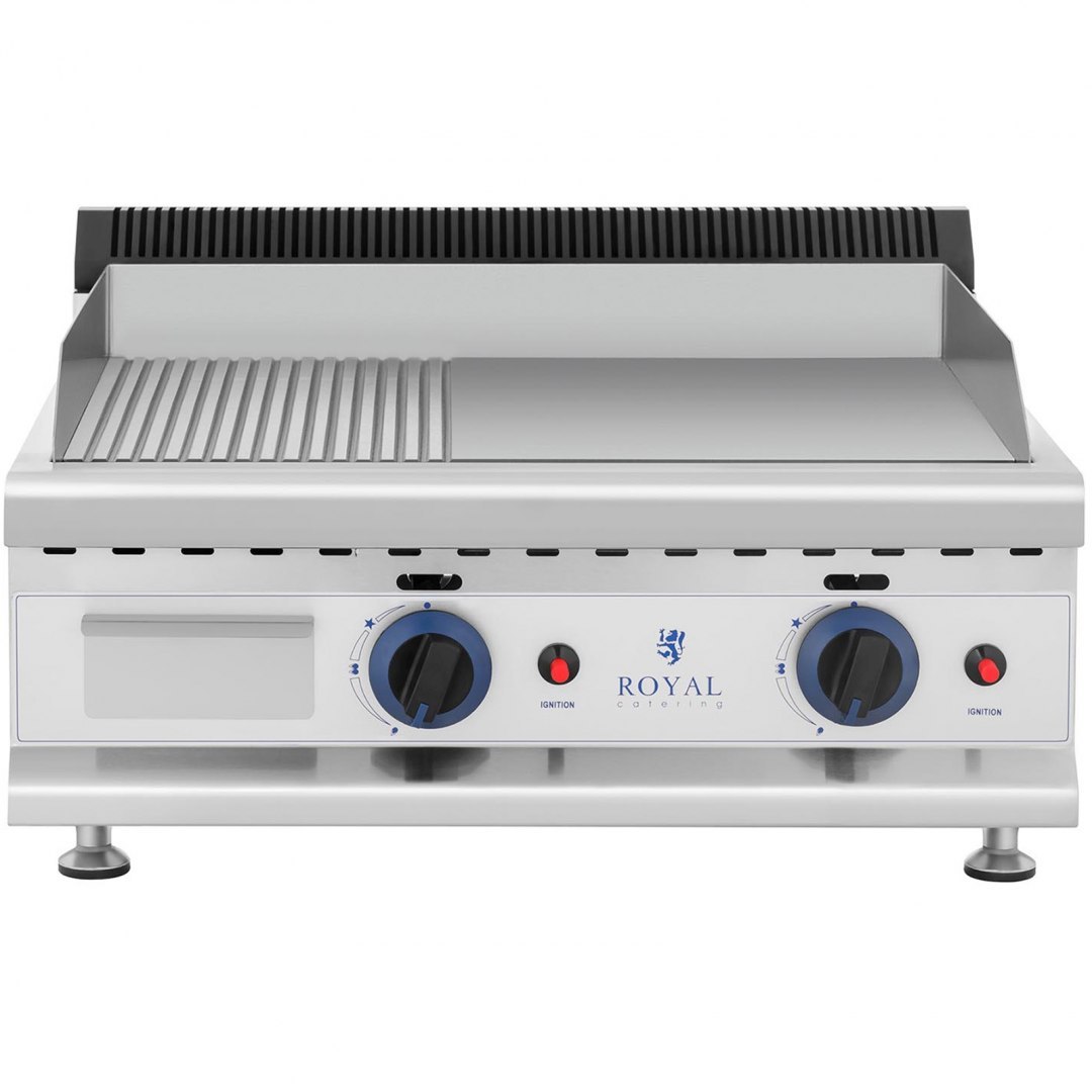 Grill gazowy podwójny gładki ryflowany nierdzewny na gaz ziemny 2x 3.1 kW 0.02 bar 60 x 40 cm Royal Catering Grill gazowy podwójny gładki ryflowany nierdzewny na gaz ziemny 2x 3.1 kW 0.02 bar 60 x 40 cm Royal Catering