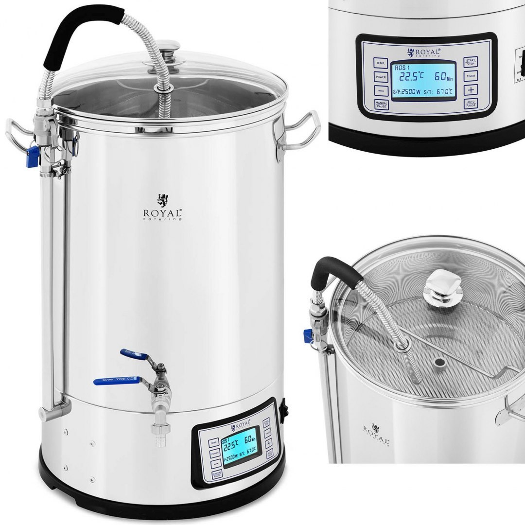 Kocioł warzelny do produkcji piwa z timerem profesjonalny ze stali nierdzewnej LCD 2500 W 30 l Royal Catering Kocioł warzelny do produkcji piwa z timerem profesjonalny ze stali nierdzewnej LCD 2500 W 30 l Royal Catering