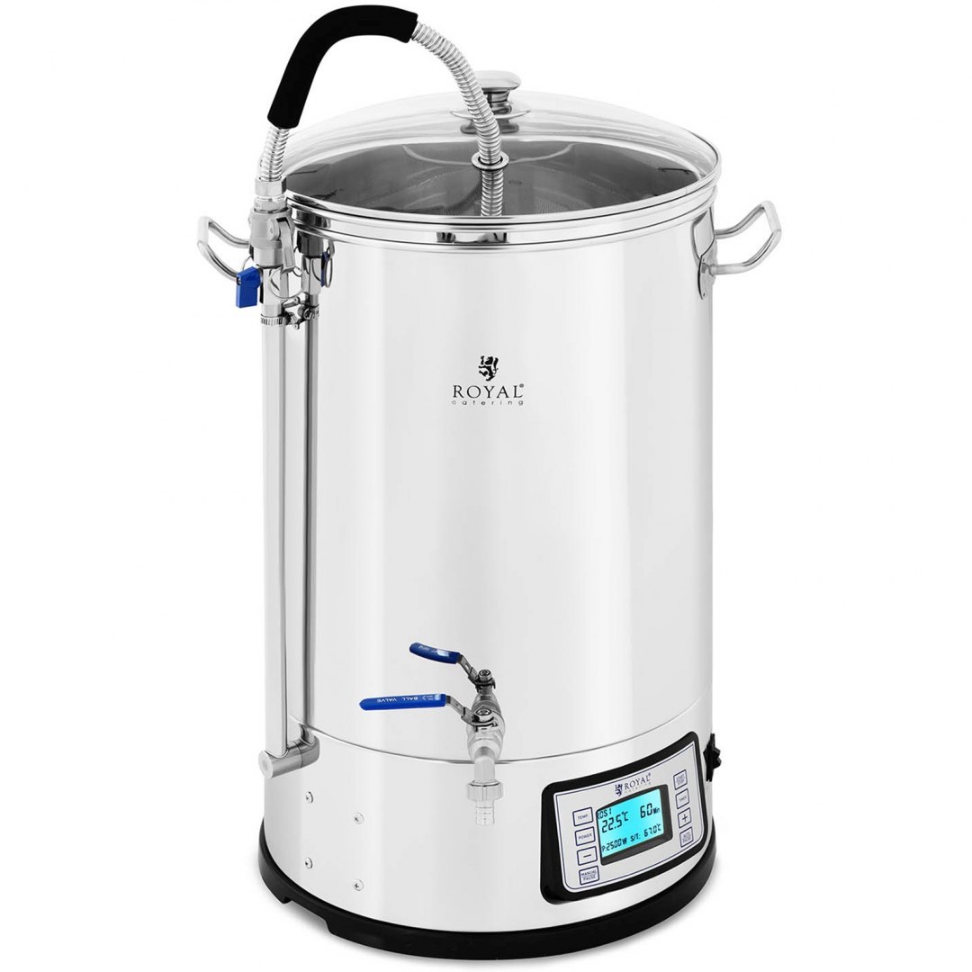 Kocioł warzelny do produkcji piwa z timerem profesjonalny ze stali nierdzewnej LCD 2500 W 30 l Royal Catering Kocioł warzelny do produkcji piwa z timerem profesjonalny ze stali nierdzewnej LCD 2500 W 30 l Royal Catering