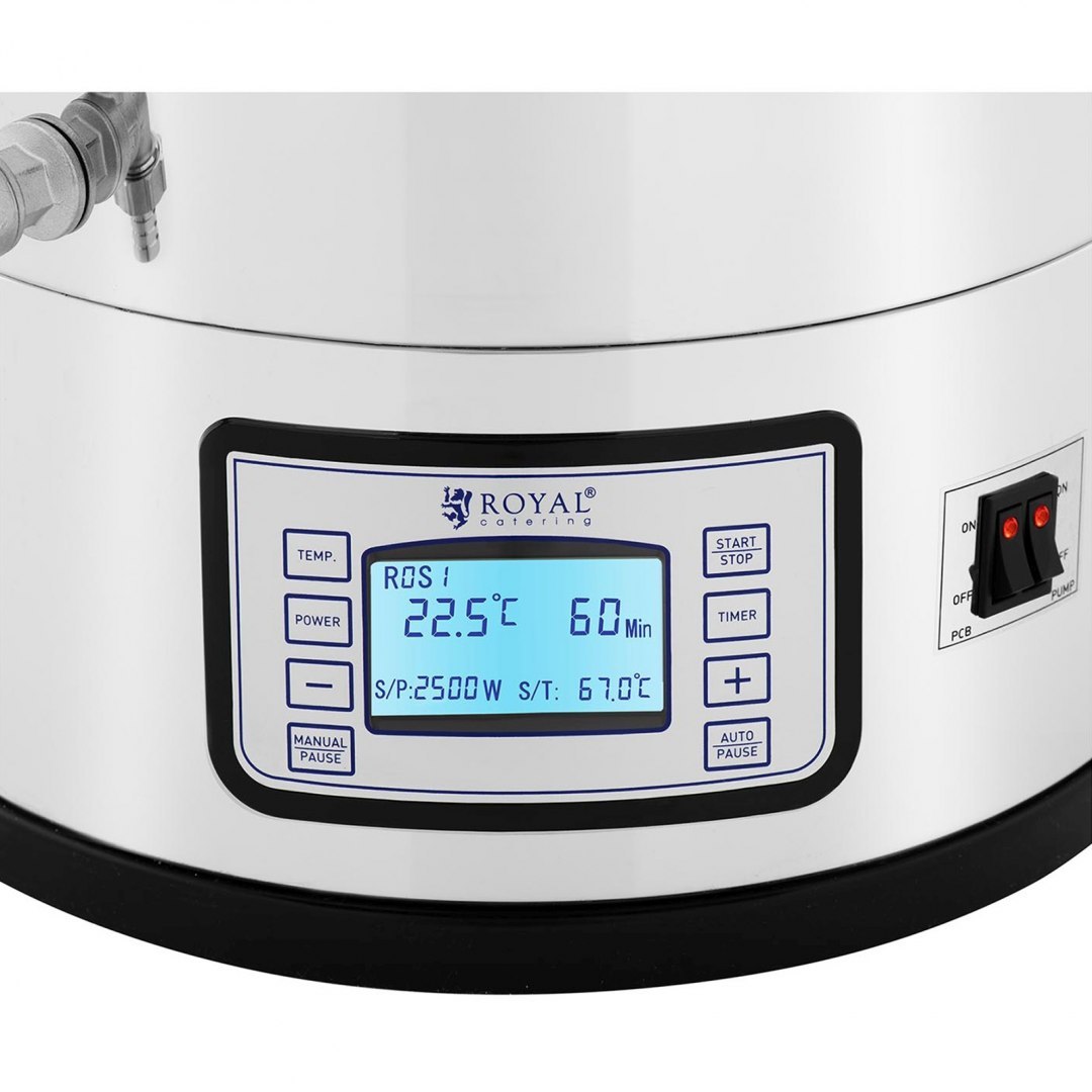 Kocioł warzelny do produkcji piwa z timerem profesjonalny ze stali nierdzewnej LCD 2500 W 30 l Royal Catering Kocioł warzelny do produkcji piwa z timerem profesjonalny ze stali nierdzewnej LCD 2500 W 30 l Royal Catering