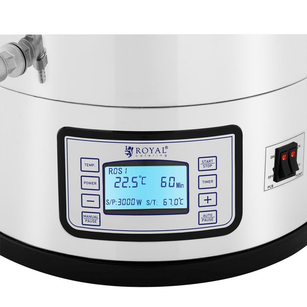 Kocioł warzelny do produkcji piwa z timerem profesjonalny ze stali nierdzewnej LCD 3000 W 50 l Royal Catering Kocioł warzelny do produkcji piwa z timerem profesjonalny ze stali nierdzewnej LCD 3000 W 50 l Royal Catering