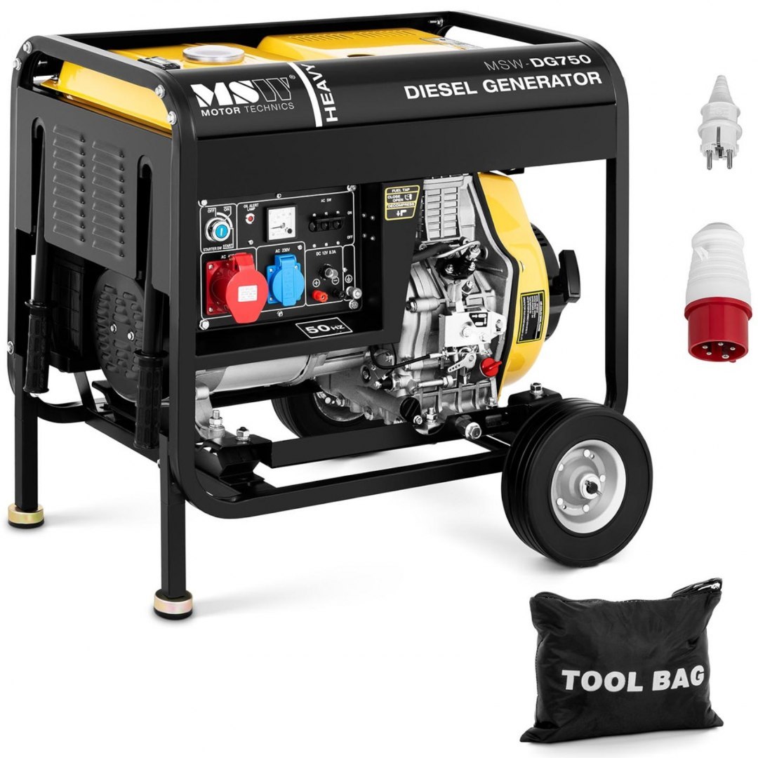 Agregat generator prądotwórczy diesel mobilny chłodzony powietrzem 230/400 V 4.4 kW 5.5 kVA 12.5 l MSW Agregat generator prądotwórczy diesel mobilny chłodzony powietrzem 230/400 V 4.4 kW 5.5 kVA 12.5 l MSW