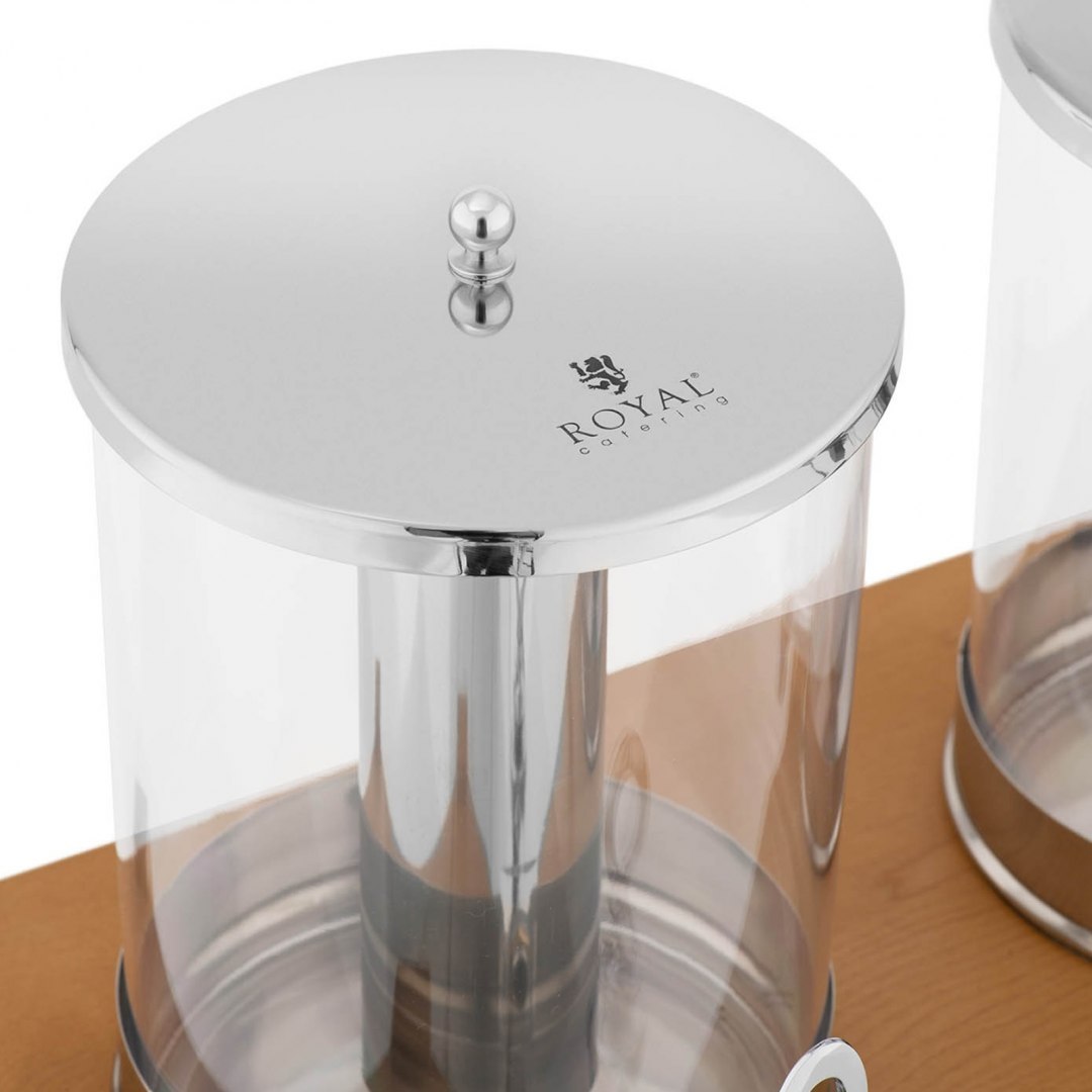 Dozownik dyspenser do napojów soków podwójny chłodzony na drewnianej podstawie 2x 7 l Royal Catering Dozownik dyspenser do napojów soków podwójny chłodzony na drewnianej podstawie 2x 7 l Royal Catering